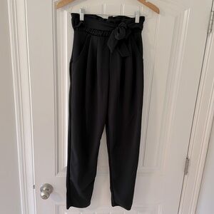 Black Paperbag Waist Tapered Leg Pants